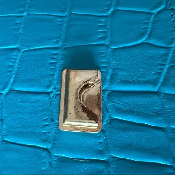 💙💚Pinko Blue and Gold Shoulder Bag with Croc Embossed Texture 💙💚 - Picture 5 of 9